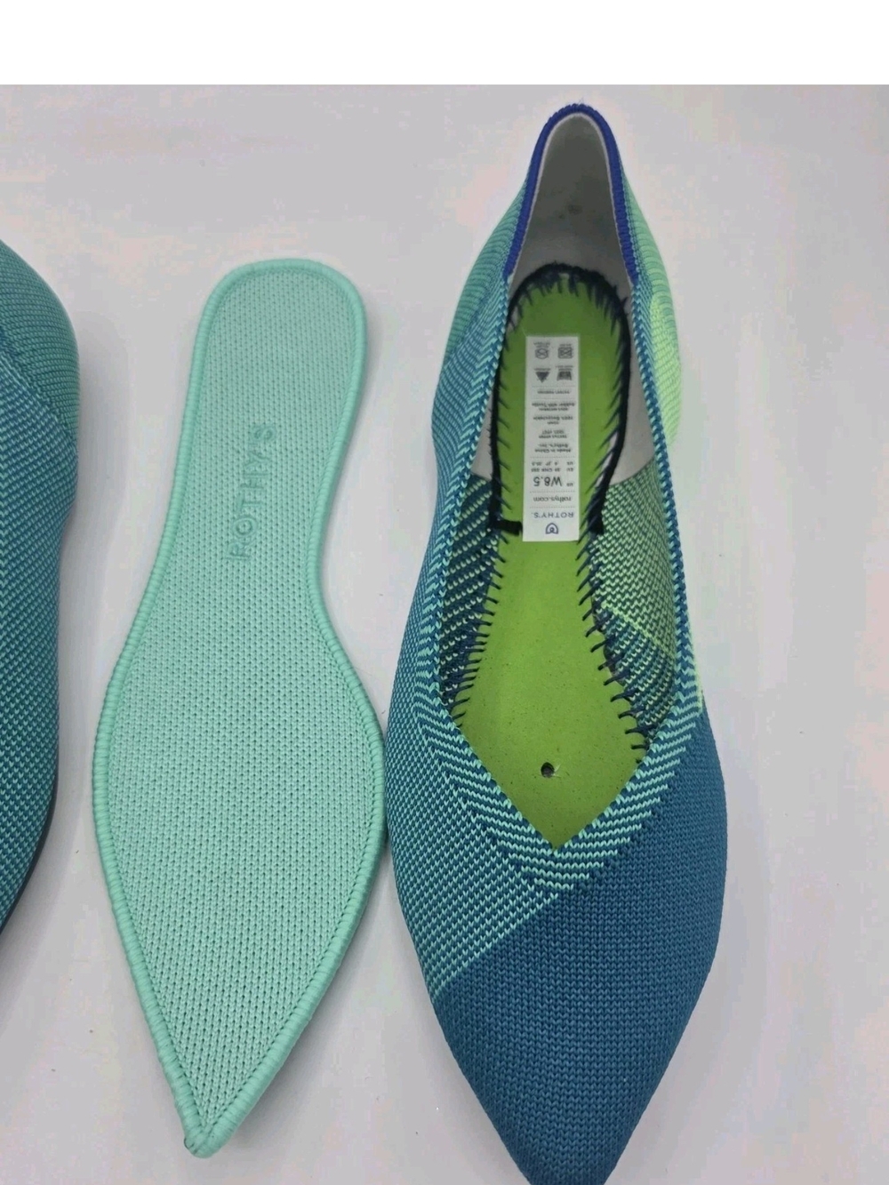 Rothy’s The Point Calypso Blue Jade Knit Flats Size 8.5 Retired Limited Edition - Picture 12 of 14